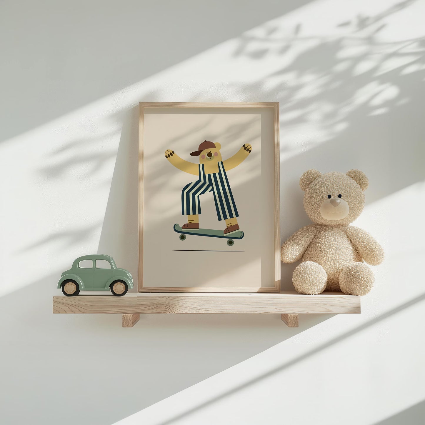 Skateboard Bear Wall Art for Boys Room, Cool Nursery Canvas Print