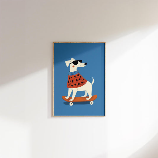 Cool Dog on Skateboard Wall Art, Boys Nursery Canvas Print