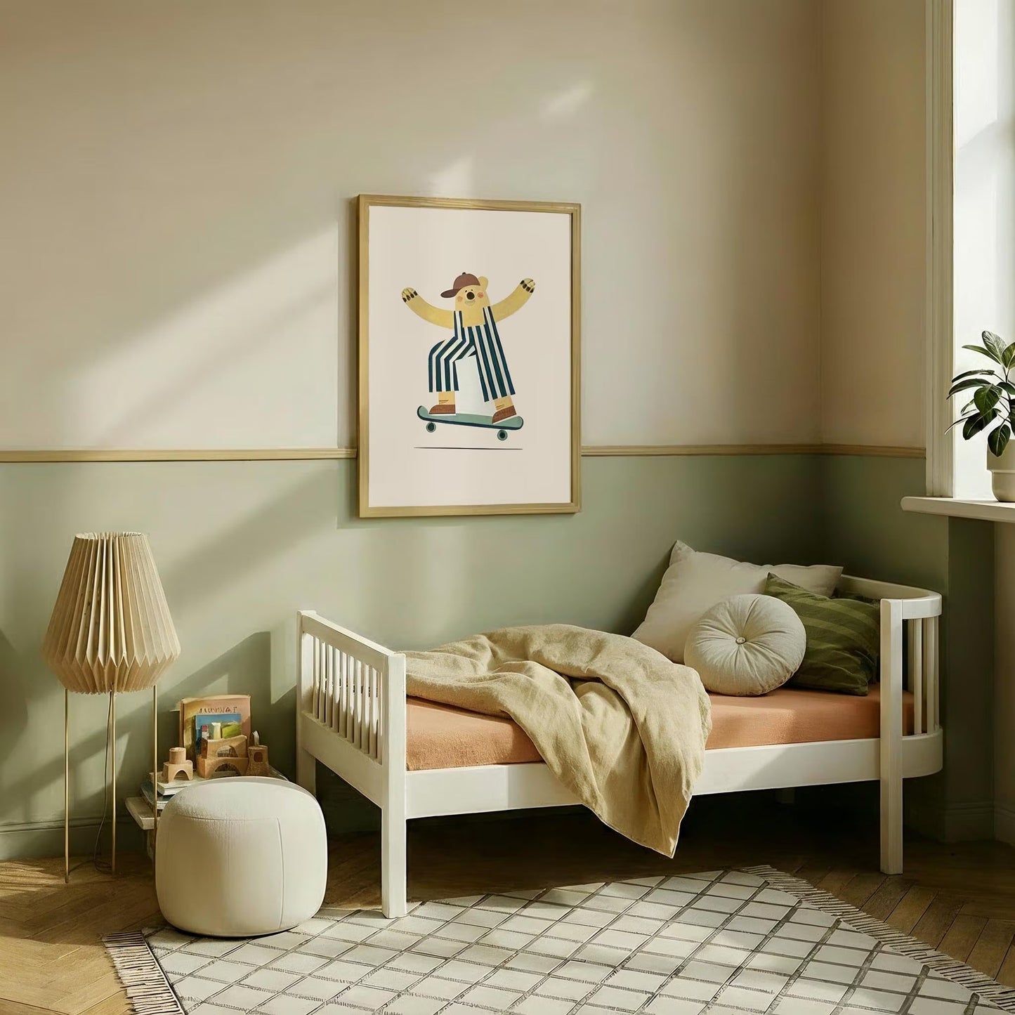 Skateboard Bear Wall Art for Boys Room, Cool Nursery Canvas Print