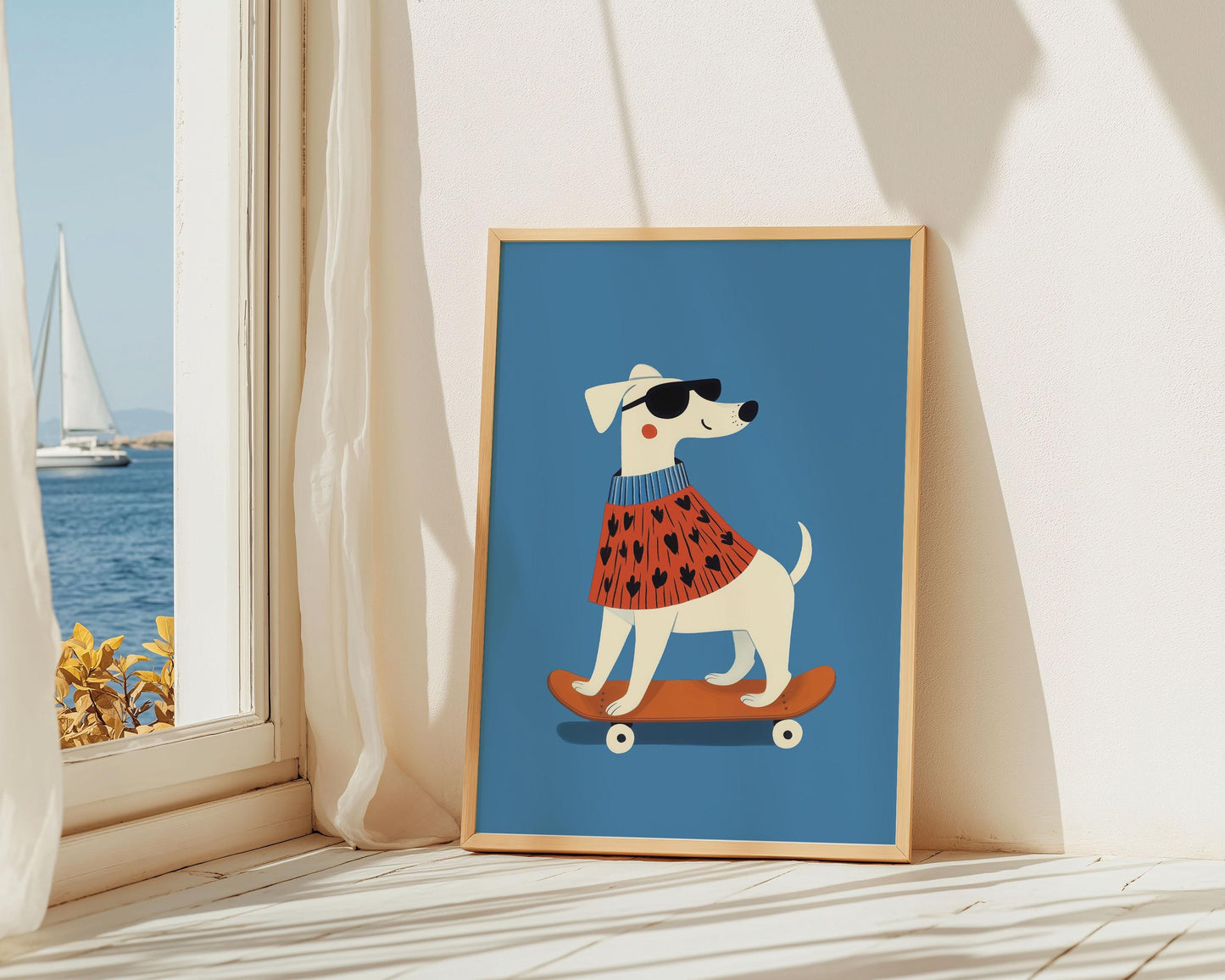 Cool Dog on Skateboard Wall Art, Boys Nursery Canvas Print