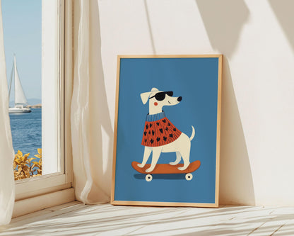 Cool Dog on Skateboard Wall Art, Boys Nursery Canvas Print