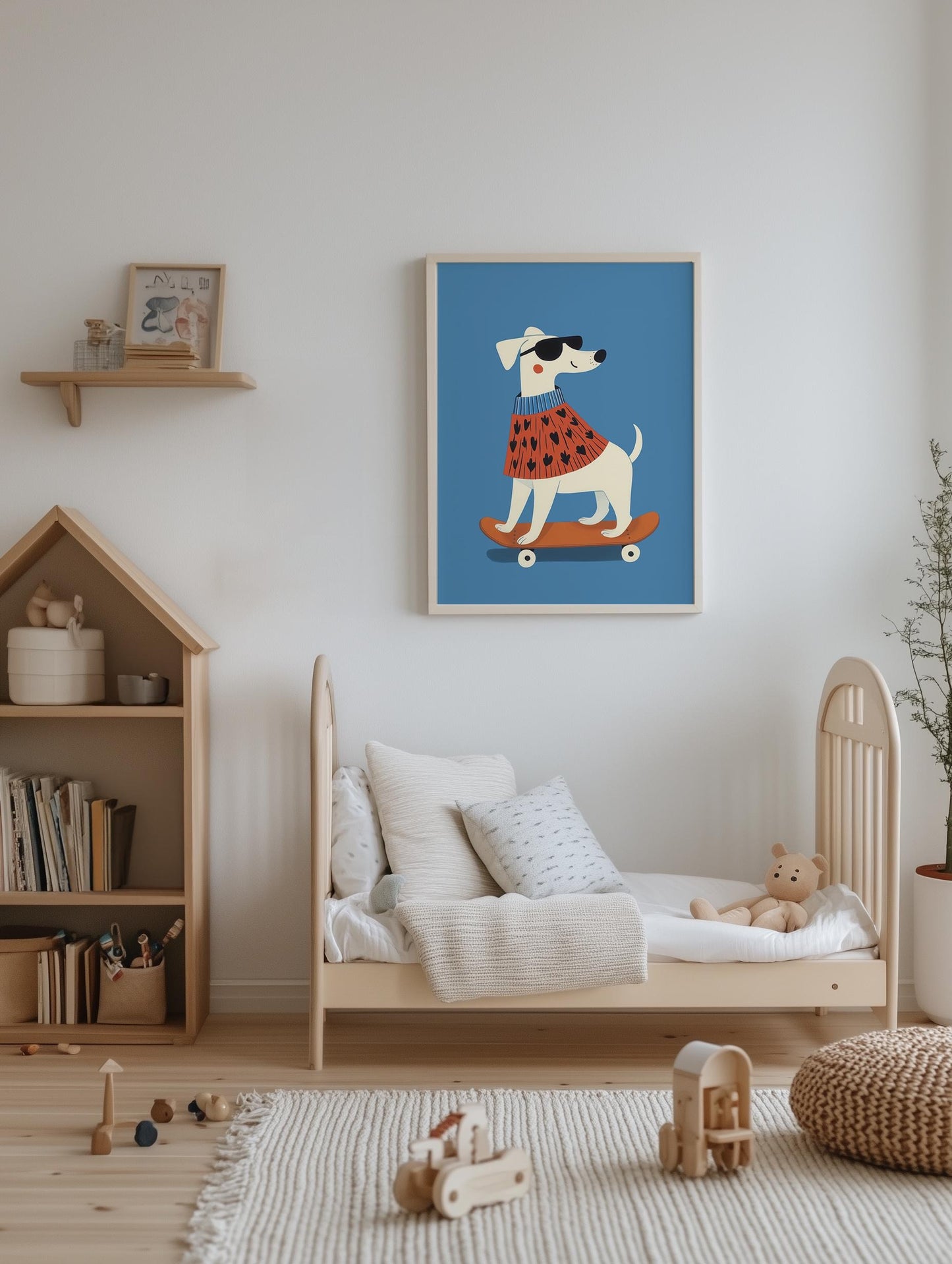 Cool Dog on Skateboard Wall Art, Boys Nursery Canvas Print